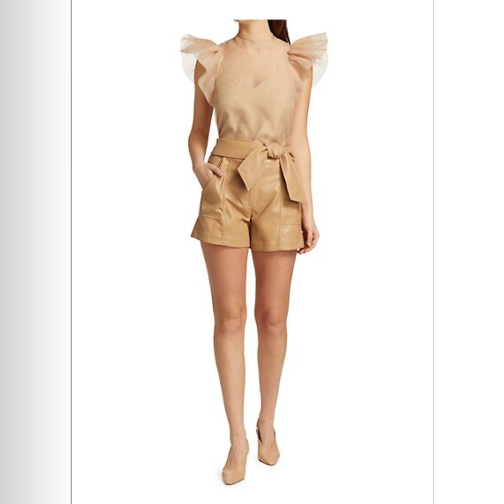 NWT Jonathan Simkhai Women's Corina Organza Ruffle Top Small Beige